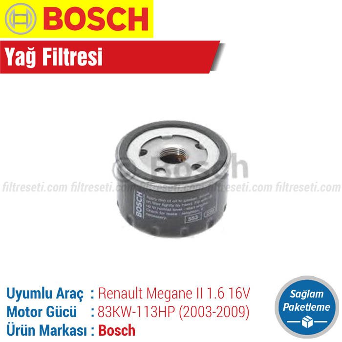 Renault Megane 2 1.6 16V Bosch Yağ Filtresi (2003-2009)
