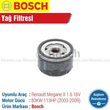 Renault Megane 2 1.6 16V Bosch Yağ Filtresi (2003-2009)