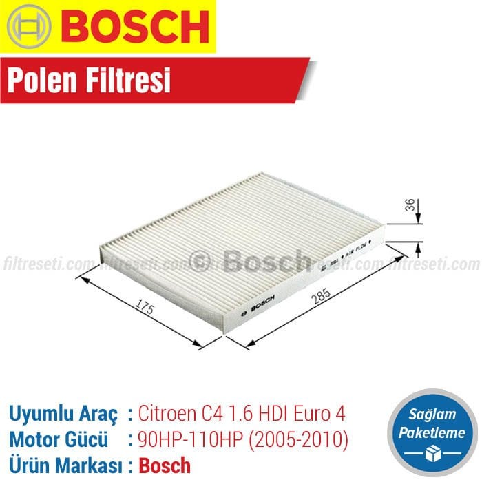 Citroen C4 1.6 HDi Euro 4 Bosch Polen Filtresi (2005-2010)
