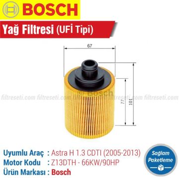 Opel Astra H 1.3 CDTI Bosch Filtre Bakım Seti (2005-2013) Hava-Yağ-Standart Polen
