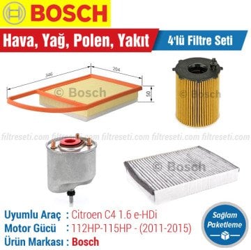 Citroen C4 1.6 e-HDi Bosch Filtre Bakım Seti (2011-2015)