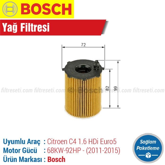 Citroen C4 1.6 HDi Euro 5 Bosch Yağ Filtresi (2011-2015)
