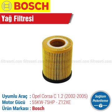 Opel Corsa C 1.2 16V. Bosch Filtre Bakım Seti (2002-2005) Hava-Yağ-Polen-Yakıt
