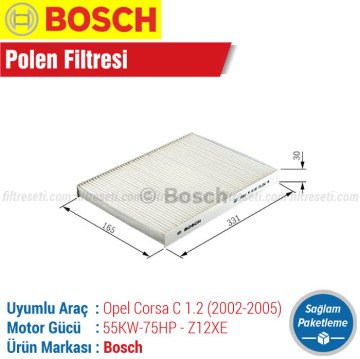 Opel Corsa C 1.2 16V. Bosch Filtre Bakım Seti (2002-2005) Hava-Yağ-Polen-Yakıt