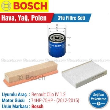 Renault Clio 4 1.2 Bosch Filtre Bakım Seti (2012-2016)