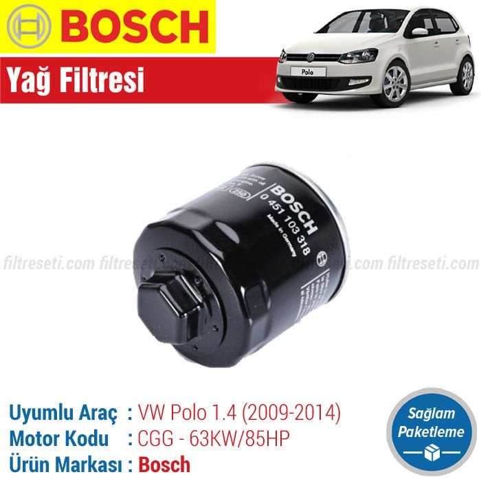VW Polo 1.4 Bosch Yağ Filtresi (2009-2014) CGG