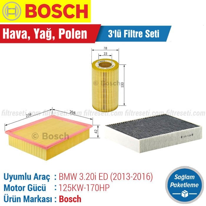 BMW 3.20i ED F30 Bosch Filtre Bakım Seti (2013-2016)