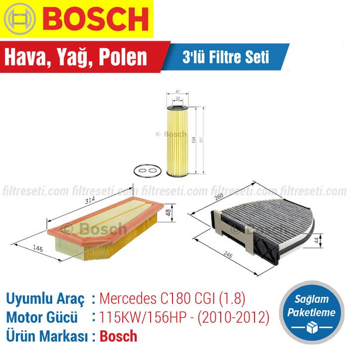 Mercedes C180 1.8 CGI Bosch Filtre Bakım Seti (2010-2012)