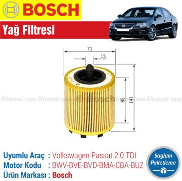 VW Passat 2.0 TDI Bosch Yağ Filtresi (2005-2011)