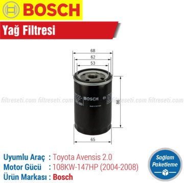 Toyota Avensis 2.0 Bosch Filtre Bakım Seti (2004-2008)
