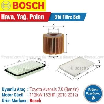 Toyota Avensis 2.0 Bosch Filtre Bakım Seti (2010-2012)