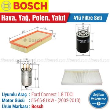 Ford Transit Connect 1.8 TDCI Bosch Filtre Bakım Seti (2002-2013) Hava-Yağ-Polen