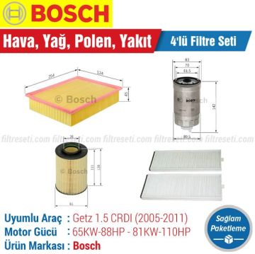 Hyundai Getz 1.5 CRDI Bosch Filtre Bakım Seti (2006-2011) Hava-Yağ-Polen