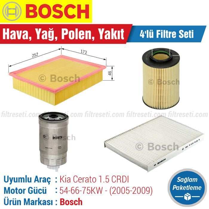 Kia Cerato 1.5 CRDI Bosch Filtre Bakım Seti (2005-2009) Hava-Yağ-Polen