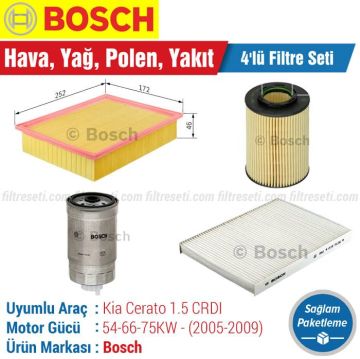 Kia Cerato 1.5 CRDI Bosch Filtre Bakım Seti (2005-2009) Hava-Yağ-Polen