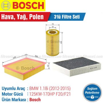 BMW 1.18i F20/F21 Bosch Filtre Bakım Seti (2012-2015)