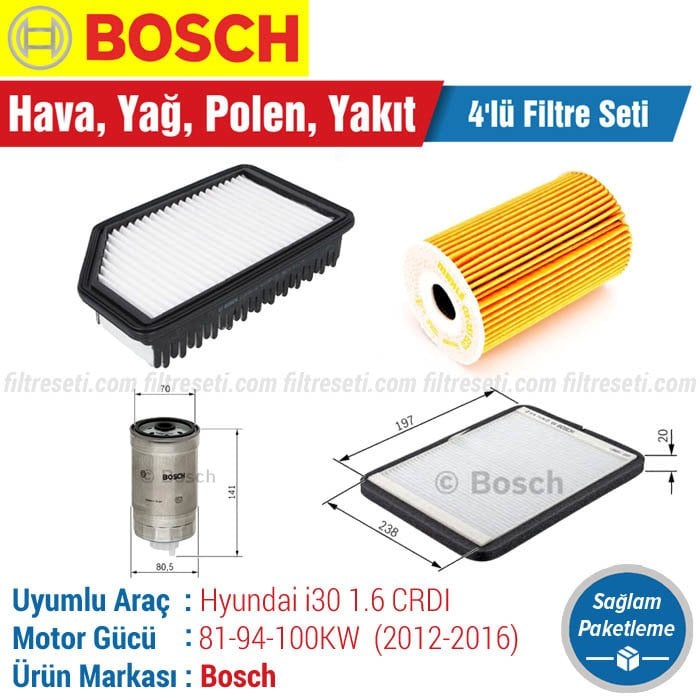 Hyundai İ30 1.6 CRDI Bosch Filtre Bakım Seti (2012-2016)