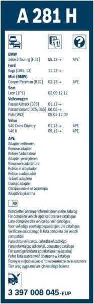 Bosch Rear A281H Arka Silecek 280mm