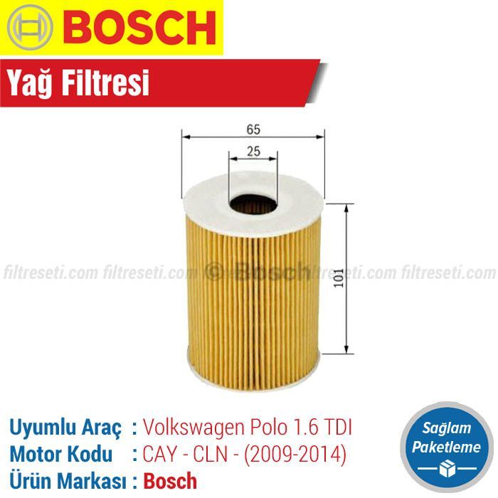 VW Polo 1.6 TDI Bosch Yağ Filtresi (2009-2014)