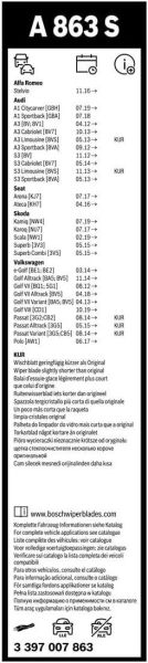 Skoda Fabia IV Silecek (2022-2025) Bosch Aerotwin A863S