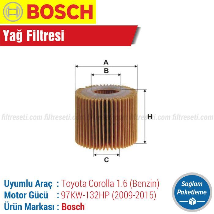 Toyota Corolla 1.6 Bosch Yağ Filtresi (2009-2016)
