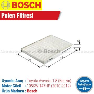 Toyota Avensis 1.8 Bosch Polen Filtresi (2010-2012)