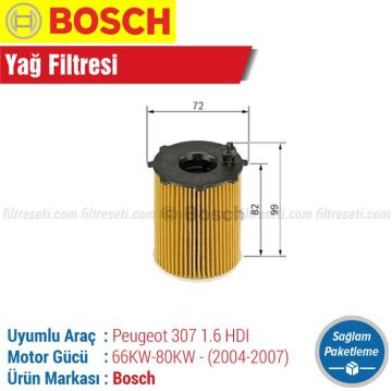 Peugeot 307 1.6 HDI Bosch Yağ Filtresi (2004-2007)