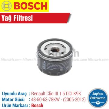 Renault Clio 3 1.5 DCI Bosch Yağ Filtresi (2005-2012)