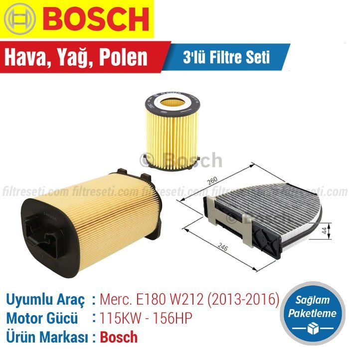 Mercedes E180 W212 Bosch Filtre Bakım Seti (2013-2016)
