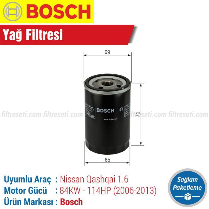 Nissan Qashqai 1.6 Bosch Yağ Filtresi (2006-2013)
