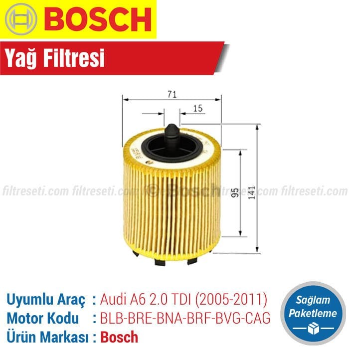 Audi A6 2.0 TDI Bosch Yağ Filtresi (2005-2011)