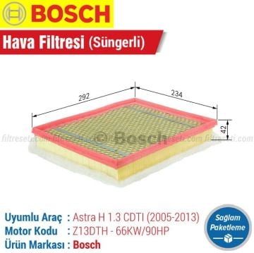 Opel Astra H 1.3 CDTI Bosch Filtre Bakım Seti (2005-2013) Hava-Yağ-Karbonlu Polen-Yakıt
