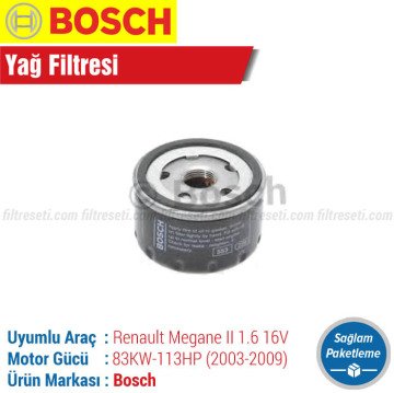 Renault Megane 2 1.6 16V Bosch Filtre Bakım Seti (2003-2009)