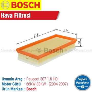 Peugeot 307 1.6 HDI Bosch Filtre Bakım Seti (2004-2007) Hava-Yağ-Polen