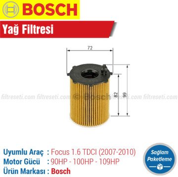 Ford Focus 1.6 TDCI Bosch Filtre Bakım Seti (2007-2010) Hava-Yağ-Karbonlu Polen-Yakıt