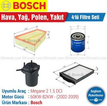 Renault Megane 2 1.5 DCI Bosch Filtre Bakım Seti (2002-2009) Hava-Yağ-Polen