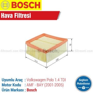 VW Polo 1.4 TDI Bosch Filtre Bakım Seti (2001-2005) AMF-BAY Hava-Yağ-Karbonlu Polen-Yakıt