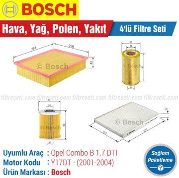 Opel Combo B 1.7 DTI Bosch Filtre Bakım Seti (2001-2004) Hava-Yağ-Polen-Yakıt