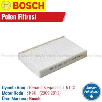 Renault Megane 3 1.5 DCI Bosch Filtre Bakım Seti (2009-2012) Hava-Yağ-Polen