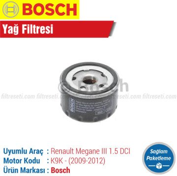 Renault Megane 3 1.5 DCI Bosch Filtre Bakım Seti (2009-2012) Hava-Yağ-Polen