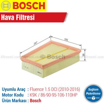 Renault Fluence 1.5 DCI Bosch Filtre Bakım Seti (2010-2016) Hava-Yağ-Polen