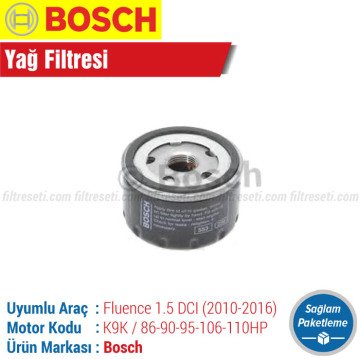 Renault Fluence 1.5 DCI Bosch Filtre Bakım Seti (2010-2016) Hava-Yağ-Polen-Yakıt