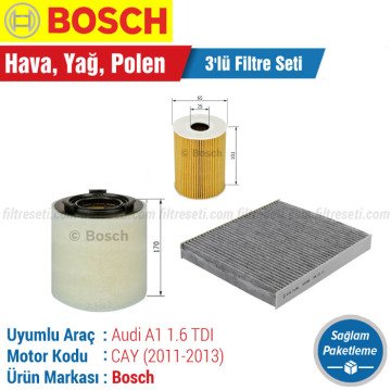 Audi A1 1.6 TDI Bosch Filtre Bakım Seti (2011-2013) Hava-Yağ-Karbonlu Polen