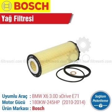 BMW X6 3.0D xDrive E71 Bosch Filtre Bakım Seti (2010-2014) Hava-Yağ-Polen