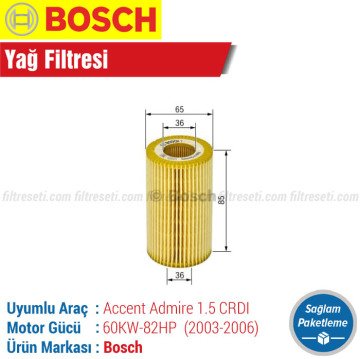 Hyundai Accent Admire 1.5 CRDI Bosch Filtre Seti (2003-2006) Hava-Yağ-Polen