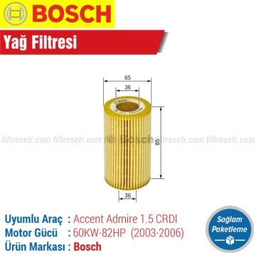 Hyundai Accent Admire 1.5 CRDI Bosch Filtre Seti (2003-2006) Hava-Yağ-Polen-Yakıt