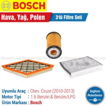 Chevrolet Cruze 1.6 Bosch Filtre Seti (2010-2013) Hava-Yağ-Karbonlu Polen