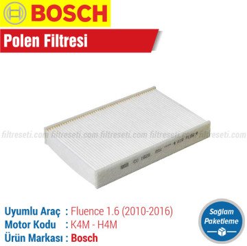 Renault Fluence 1.6 Bosch Filtre Bakım Seti (2010-2016) Hava-Yağ-Polen-Yakıt