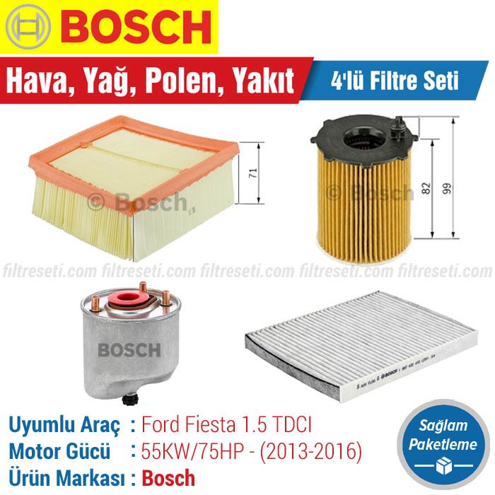 Ford Fiesta 1.5 TDCI Bosch Filtre Bakım Seti (2013-2016) Hava-Yağ-Standart Polen