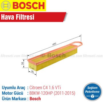 Citroen C4 1.6 VTi Bosch Filtre Bakım Seti (2011-2015)